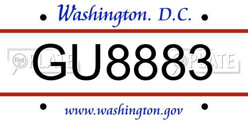 GU8883 District Of Columbia License Plate