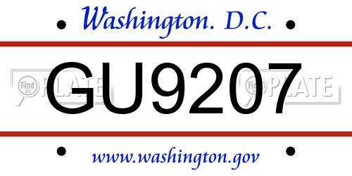 GU9207 District Of Columbia License Plate