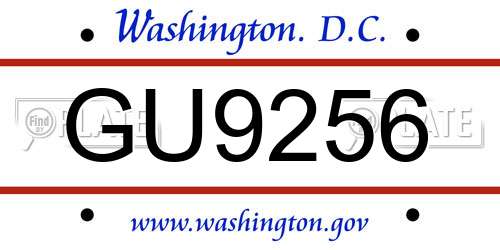 GU9256 District Of Columbia License Plate