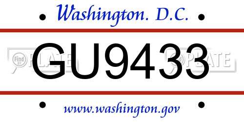 GU9433 District Of Columbia License Plate