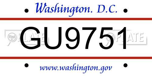 GU9751 District Of Columbia License Plate