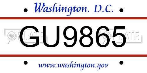 GU9865 District Of Columbia License Plate