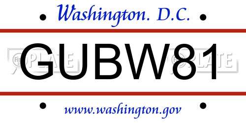GUBW81 District Of Columbia License Plate