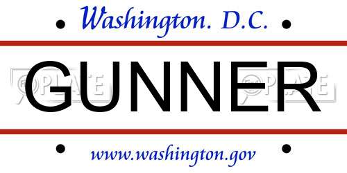 GUNNER District Of Columbia License Plate