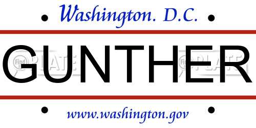 GUNTHER District Of Columbia License Plate