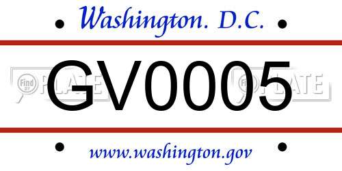 GV0005 District Of Columbia License Plate