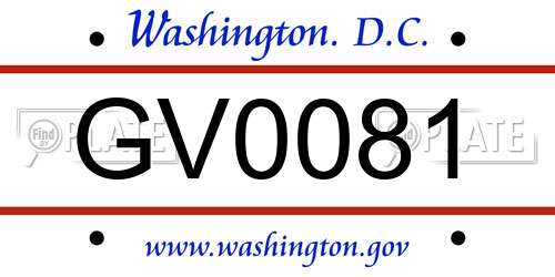 GV0081 District Of Columbia License Plate