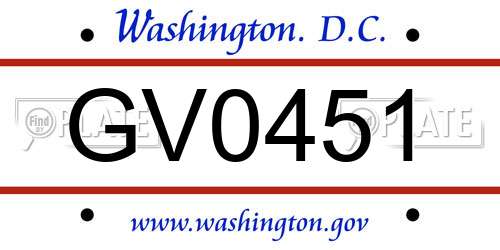 GV0451 District Of Columbia License Plate