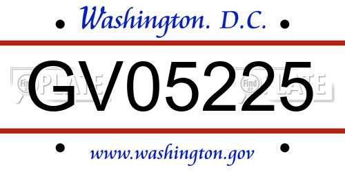 GV05225 District Of Columbia License Plate