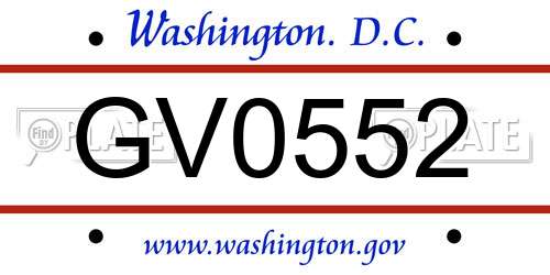 GV0552 District Of Columbia License Plate