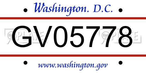GV05778 District Of Columbia License Plate