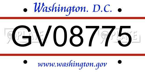 GV08775 District Of Columbia License Plate