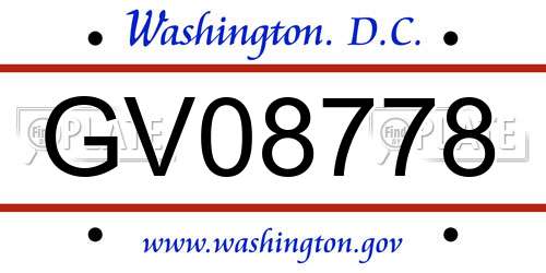 GV08778 District Of Columbia License Plate