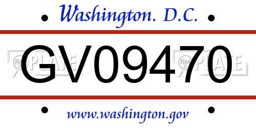 GV09470 District Of Columbia License Plate