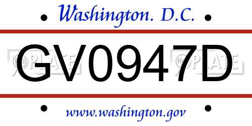 GV0947D District Of Columbia License Plate