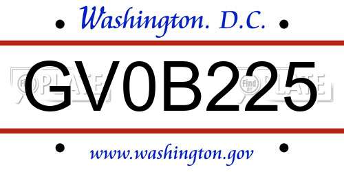 GV0B225 District Of Columbia License Plate