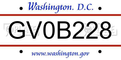 GV0B228 District Of Columbia License Plate