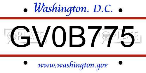 GV0B775 District Of Columbia License Plate