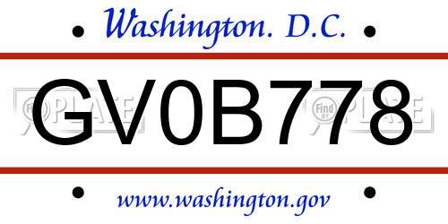 GV0B778 District Of Columbia License Plate