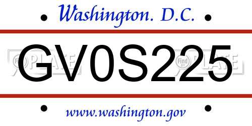 GV0S225 District Of Columbia License Plate