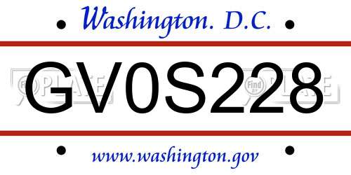 GV0S228 District Of Columbia License Plate