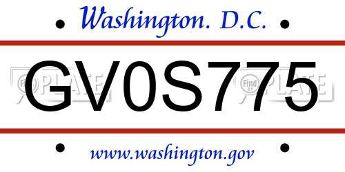 GV0S775 District Of Columbia License Plate