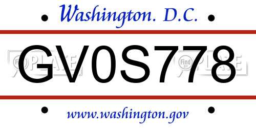 GV0S778 District Of Columbia License Plate