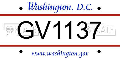 GV1137 District Of Columbia License Plate