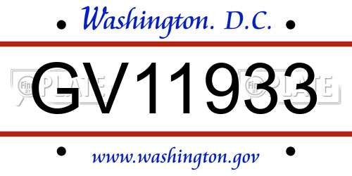GV11933 District Of Columbia License Plate