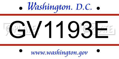 GV1193E District Of Columbia License Plate