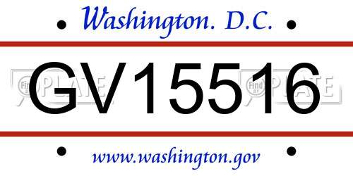 GV15516 District Of Columbia License Plate