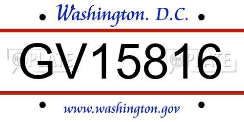GV15816 District Of Columbia License Plate