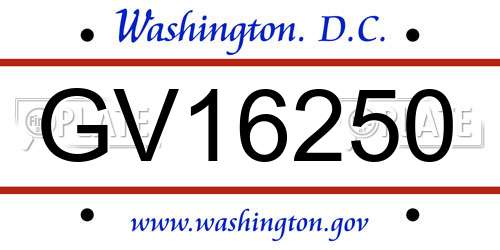 GV16250 District Of Columbia License Plate