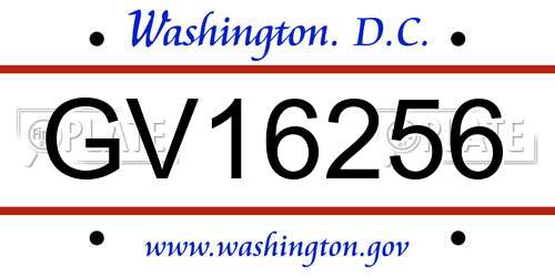 GV16256 District Of Columbia License Plate