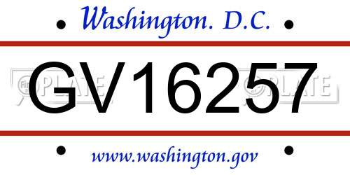 GV16257 District Of Columbia License Plate