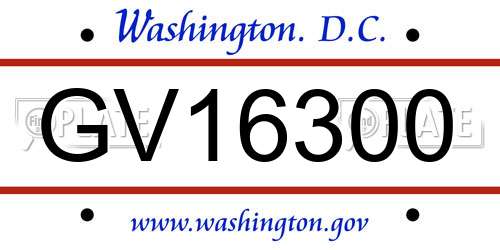 GV16300 District Of Columbia License Plate