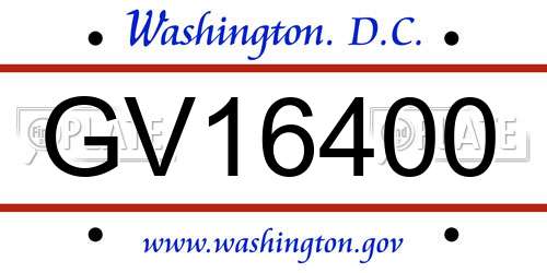 GV16400 District Of Columbia License Plate
