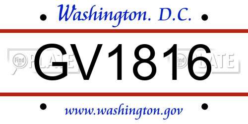 GV1816 District Of Columbia License Plate