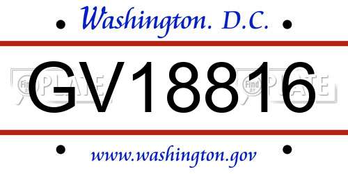 GV18816 District Of Columbia License Plate