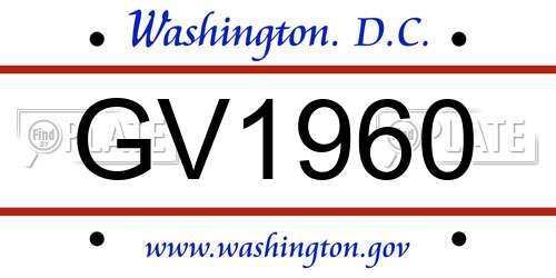 GV1960 District Of Columbia License Plate