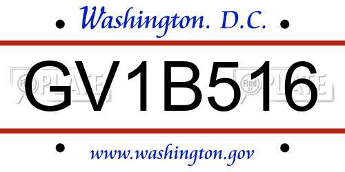 GV1B516 District Of Columbia License Plate