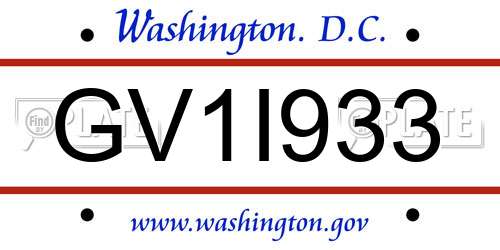 GV1I933 District Of Columbia License Plate
