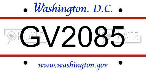 GV2085 District Of Columbia License Plate