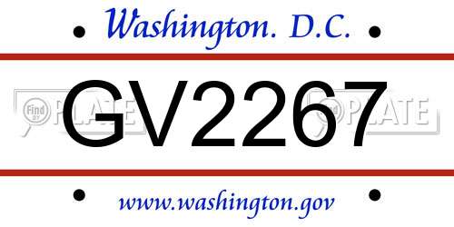 GV2267 District Of Columbia License Plate