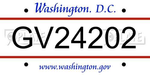 GV24202 District Of Columbia License Plate