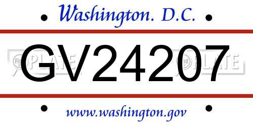 GV24207 District Of Columbia License Plate