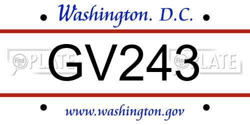GV243 District Of Columbia License Plate