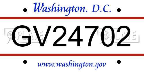 GV24702 District Of Columbia License Plate