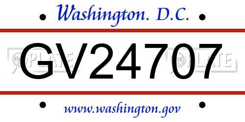 GV24707 District Of Columbia License Plate