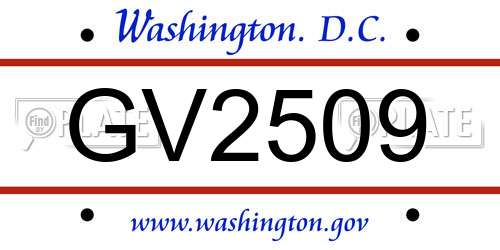 GV2509 District Of Columbia License Plate